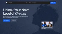 Website landing page with headline Unlock Your Next Level of Growth and a signup button.