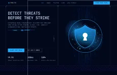 Security shield icon with keyhole and text about detecting threats before they strike on dark background.